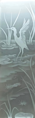 Door Glass Insert showcasing a Frosted Glass Wildlife Design with Sandblast Etched Glass Art by Sans Soucie Cranes A Design