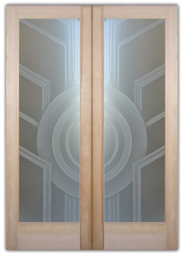 Art Glass Interior Door Featuring Sandblast Frosted Glass by Sans Soucie for Private with Geometric Sun Odyssey II Design