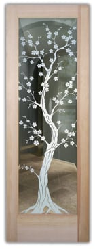 Interior Door with Frosted Glass Asian Delicate Cherry Blossom Design by Sans Soucie