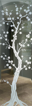 Interior Insert with Frosted Glass Asian Delicate Cherry Blossom Design by Sans Soucie