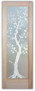 Front Door with Frosted Glass Asian Delicate Cherry Blossom Design by Sans Soucie