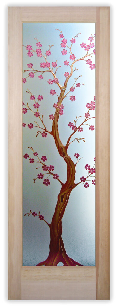 Stained glass door with cherry blossom design