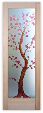 Interior Door with Frosted Glass Asian Delicate Cherry Blossom Design by Sans Soucie