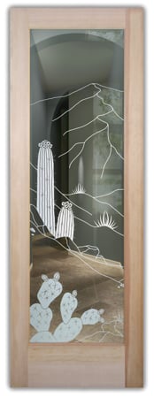 Front Door with a sandblast Frosted Glass Desert Design Custom-Designed Decorative Etched Glass