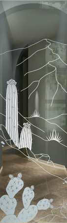 Door Glass Insert with a sandblast Frosted Glass Desert Design Custom-Designed Decorative Etched Glass