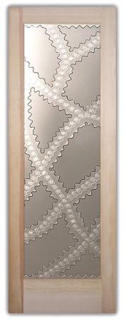 Interior Door with a sandblast Frosted Glass Geometric Design Custom-Designed Decorative Etched Glass