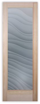Private Bathroom Door with Sandblast Etched Glass Art by Sans Soucie Featuring Dreamy Waves Abstract Design