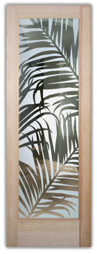 Handmade Sandblasted Frosted Glass Interior Door for Semi-Private Featuring a Tropical Design Fern Leaves by Sans Soucie