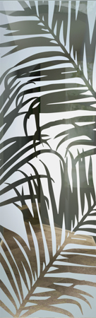 Interior Glass Insert featuring a Frosted Glass Tropical Design Sandblast Etched Glass Fern Leaves Design by Sans Soucie