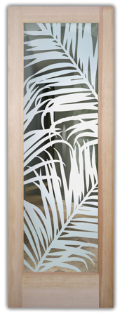 Front Door featuring a Frosted Glass Tropical Design Sandblast Etched Glass Fern Leaves Design by Sans Soucie