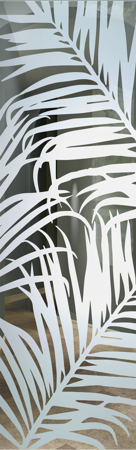 Door Glass Insert featuring a Frosted Glass Tropical Design Sandblast Etched Glass Fern Leaves Design by Sans Soucie