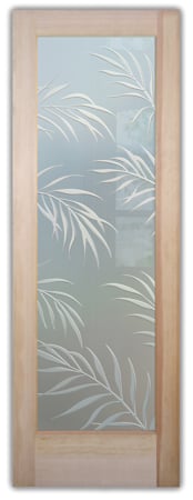 Interior Door with a sandblast Frosted Glass Tropical Design Custom-Designed Decorative Etched Glass