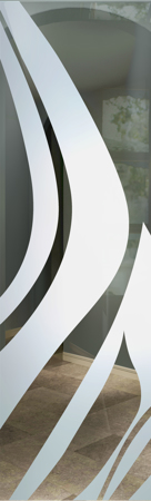 Interior Glass Insert featuring a Frosted Glass Abstract Design Sandblast Etched Glass Flow Design by Sans Soucie