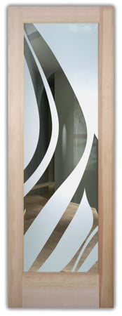 Interior Door featuring a Frosted Glass Abstract Design Sandblast Etched Glass Flow Design by Sans Soucie