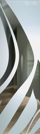 Door Glass Insert featuring a Frosted Glass Abstract Design Sandblast Etched Glass Flow Design by Sans Soucie