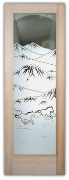 Handmade Sandblasted Frosted Glass Interior Door for Not Private Featuring a Western Design Galloping in the Vistas by Sans Soucie