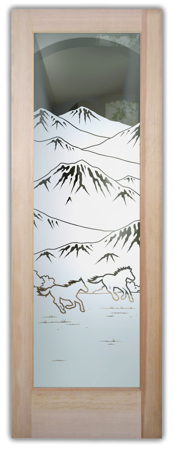 Front Door featuring a Frosted Glass Western Design Sandblast Etched Glass Galloping in the Vistas Design by Sans Soucie