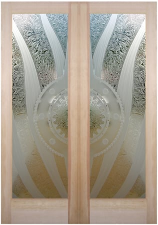 Interior Door with a sandblast Frosted Glass Geometric Design Custom-Designed Decorative Etched Glass