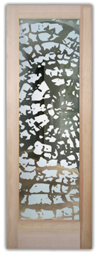 Handcrafted Etched Glass Interior Door by Sans Soucie Art Glass with Custom Trees Design Called Grain Creating Semi-Private