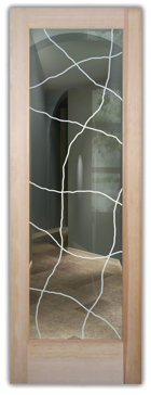 Handcrafted Etched Glass Interior Door by Sans Soucie Art Glass with Custom Geometric Design Called Linean Creating Not Private