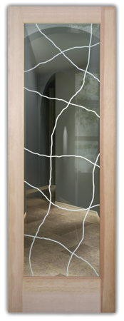 Front Door featuring Frosted Glass Design Etched Glass by Sans Soucie Art Glass with Custom Geometric Design Linean