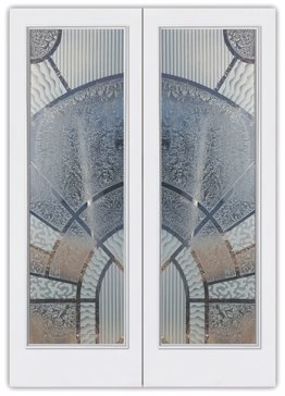 Front Door with a Frosted Glass Matrix Arcs Geometric Design for Semi-Private by Sans Soucie Art Glass