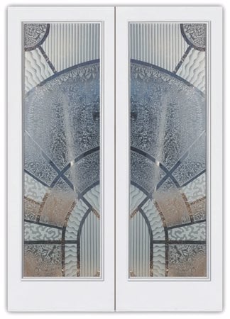 Front Door with a Frosted Glass Matrix Arcs Geometric Design for Semi-Private by Sans Soucie Art Glass