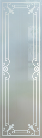 Door Glass Insert with a Frosted Glass Miranda Wrought Iron Design for Semi-Private by Sans Soucie Art Glass