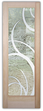 Handcrafted Etched Glass Front Door by Sans Soucie Art Glass with Custom Geometric Design Called Motion Creating Semi-Private