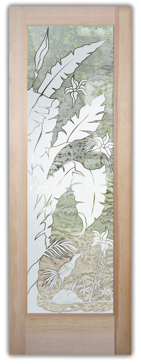Handmade Sandblasted Frosted Glass Front Door for Semi-Private Featuring a Tropical Design Natural Wonders by Sans Soucie