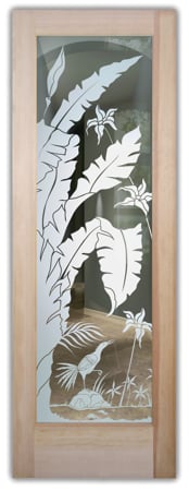 Front Door featuring a Frosted Glass Tropical Design Sandblast Etched Glass Natural Wonders Design by Sans Soucie