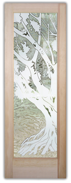 Semi-Private Interior Insert with Sandblast Etched Glass Art by Sans Soucie Featuring Oak Tree II Trees Design