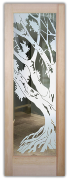 Not Private Interior Door with Sandblast Etched Glass Art by Sans Soucie Featuring Oak Tree II Trees Design
