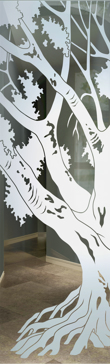 Not Private Interior Insert with Sandblast Etched Glass Art by Sans Soucie Featuring Oak Tree II Trees Design