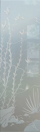 Door Glass Insert showcasing a Frosted Glass Desert Design with Sandblast Etched Glass Art by Sans Soucie Ocotillo Design