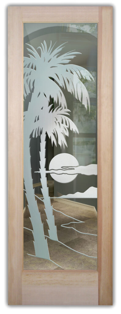 sandblast frosted glass sandblast carved glass front door palm sunset