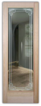 Handmade Sandblasted Frosted Glass Interior Door for Not Private Featuring a Borders Design Parisian Border by Sans Soucie