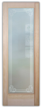 Handmade Sandblasted Frosted Glass Interior Door for Private Featuring a Borders Design Parisian Border by Sans Soucie