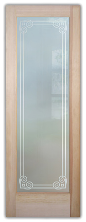 Interior Door featuring a Frosted Glass Borders Design Sandblast Etched Glass Parisian Border Design by Sans Soucie