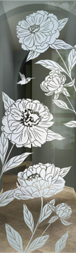 Not Private Interior Insert with Sandblast Etched Glass Art by Sans Soucie Featuring Peonies Floral Design