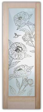 Semi-Private Front Door with Sandblast Etched Glass Art by Sans Soucie Featuring Peonies Floral Design