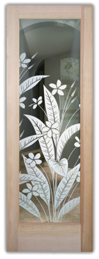 Handmade Sandblasted Frosted Glass Front Door for Not Private Featuring a Floral Design Plumeria by Sans Soucie
