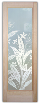 Handmade Sandblasted Frosted Glass Front Door for Private Featuring a Floral Design Plumeria by Sans Soucie