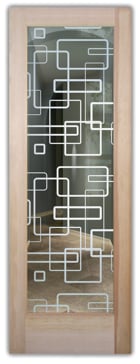 Not Private Interior Door with Sandblast Etched Glass Art by Sans Soucie Featuring Soft Squares Geometric Design