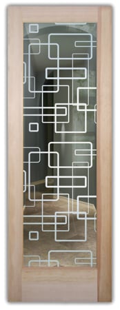 Front Door showcasing a Frosted Glass Geometric Design with Sandblast Etched Glass Art by Sans Soucie Soft Squares Design