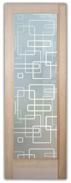 Private Front Door with Sandblast Etched Glass Art by Sans Soucie Featuring Soft Squares Geometric Design