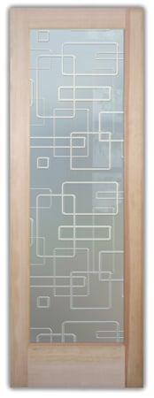 Interior Door showcasing a Frosted Glass Geometric Design with Sandblast Etched Glass Art by Sans Soucie Soft Squares Design