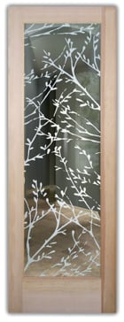 Not Private Interior Door with Sandblast Etched Glass Art by Sans Soucie Featuring Spring Sprigs Patterns Design