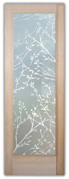 Private Front Door with Sandblast Etched Glass Art by Sans Soucie Featuring Spring Sprigs Patterns Design