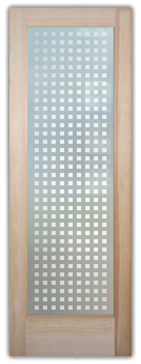 Handcrafted Etched Glass Interior Door by Sans Soucie Art Glass with Custom Geometric Design Called Squares Creating Private